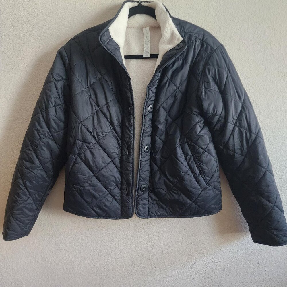 Joie Black Quilted Barn Jacket with Cream Sherpa Lining